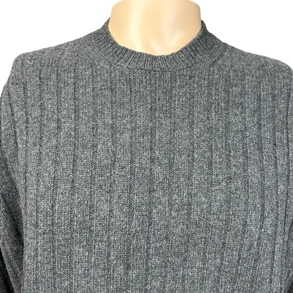 Gap Vintage Lambswool Sweater Medium Pullover Ribbed Fisherman Gray Unisex Crew - Picture 5 of 8